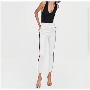 Zara Trafaluc White Skinny Jeans Side Stripe Raw Hem Size 6 / 28